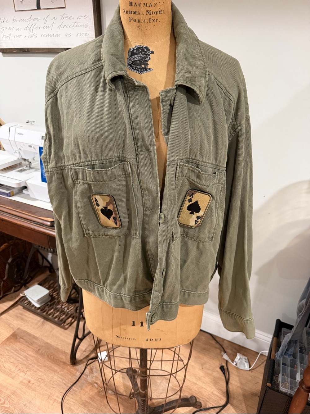 Old Navy Olive Green Button-Down Utility Shirt Jacket